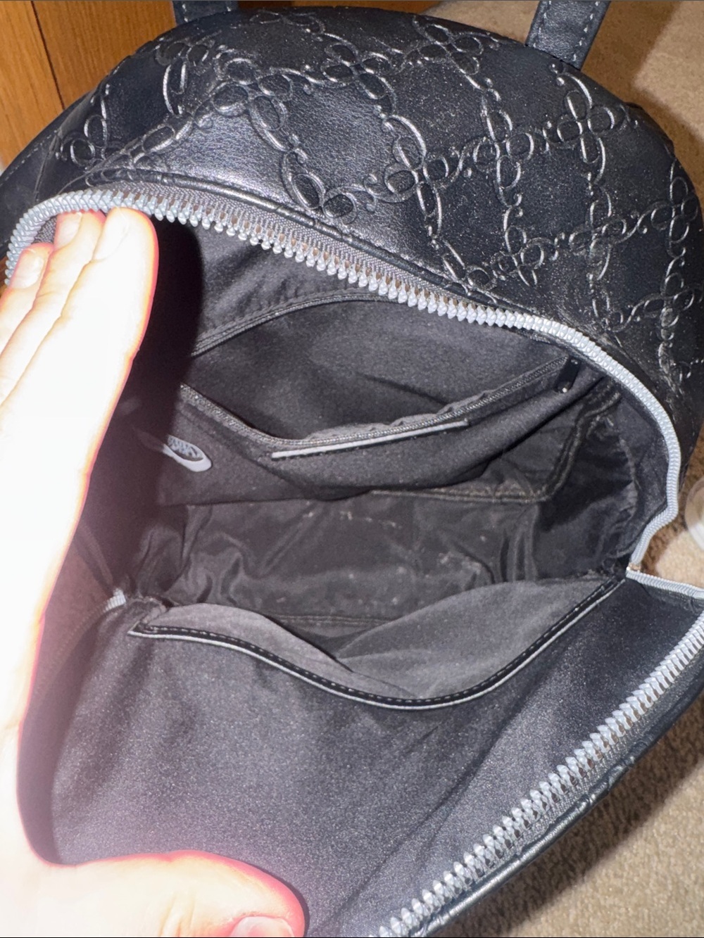 Nine West Black Embossed Mini Backpack with Front Zip Pocket - Picture 3 of 3